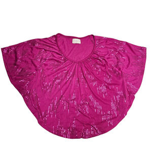 Sequined Womens Circle Poncho Top Size Med Pink Glam Swiftie Flowy Summer